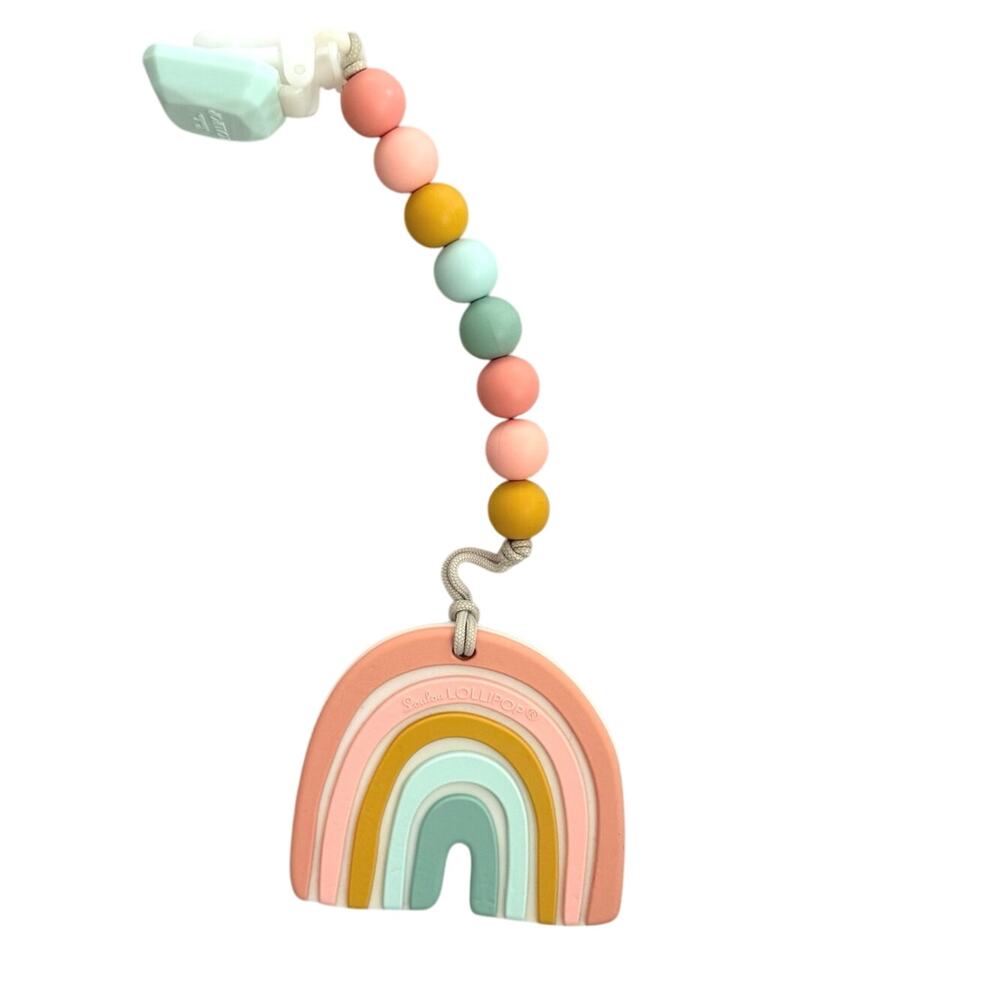 Loulou Lollipop Silicone Teether GEM Set Patel Rainbow Baby Pacifier Clip